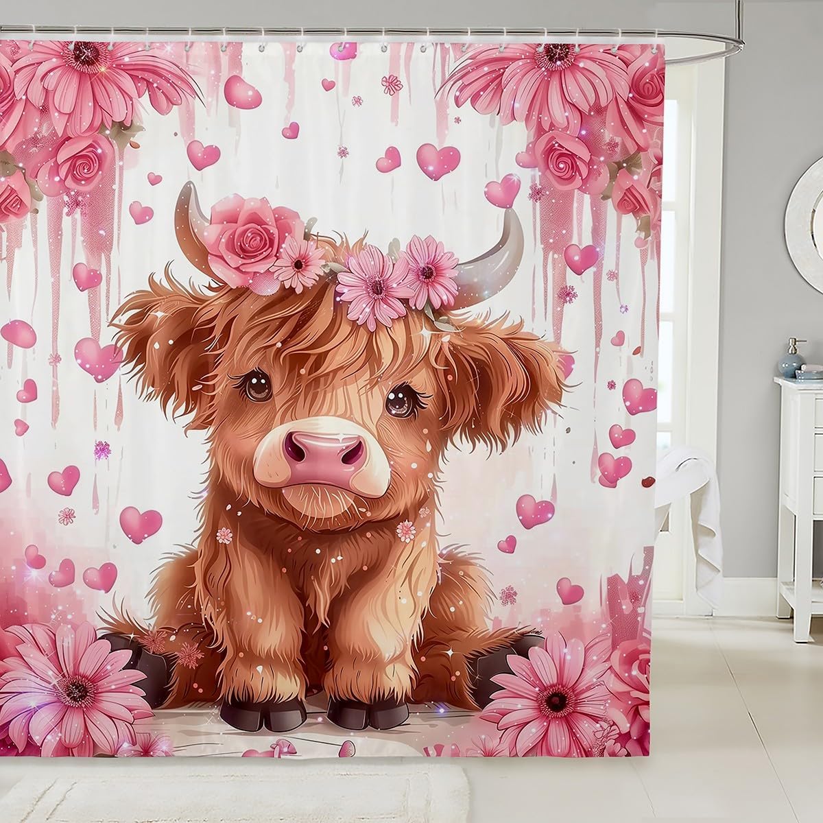 Jejeloiu Cute Highland Cow Shower Curtain Set 1