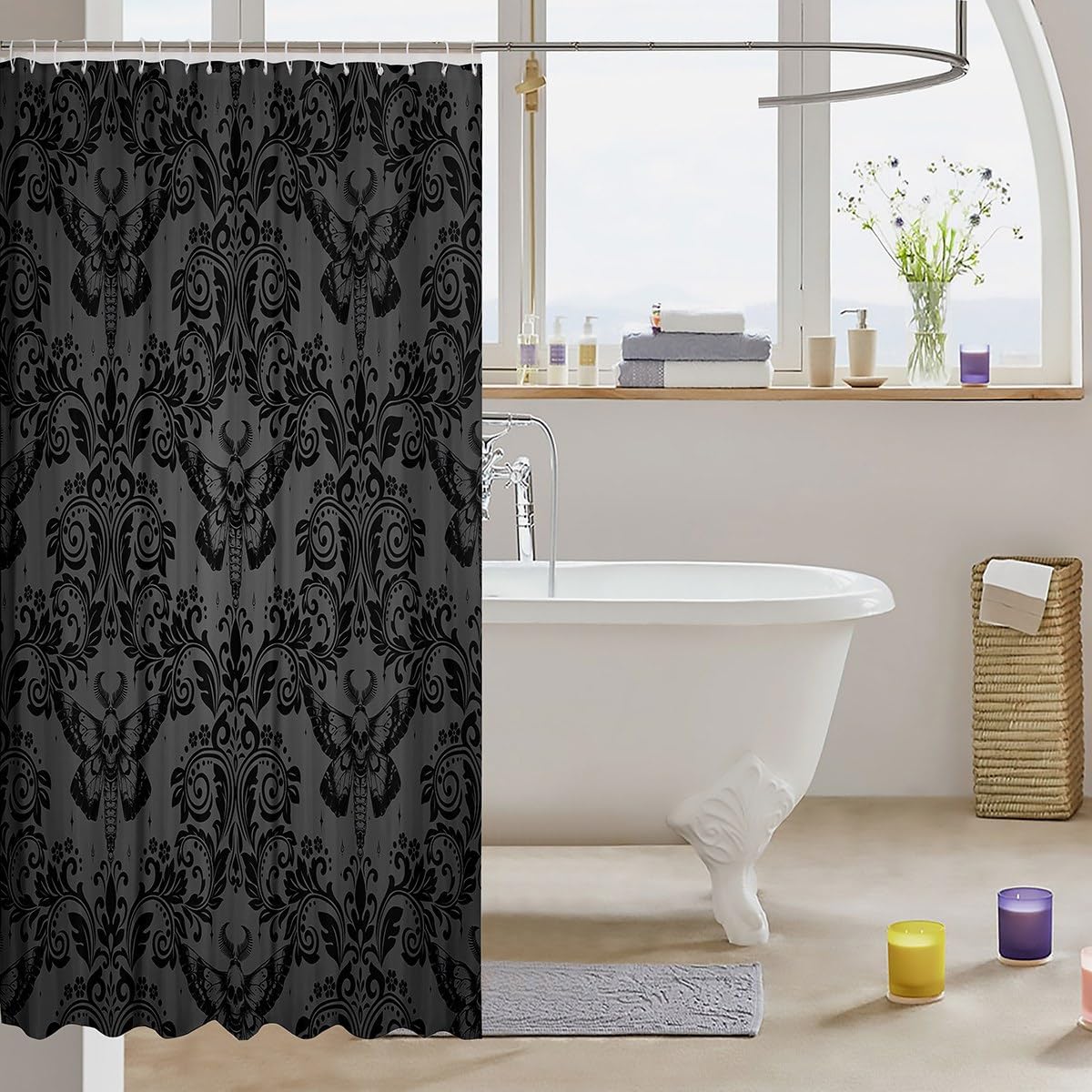 Feelyou Adults Dark Olive Green Gothic Shower Curtain Victorian Bathroom Set 72x78