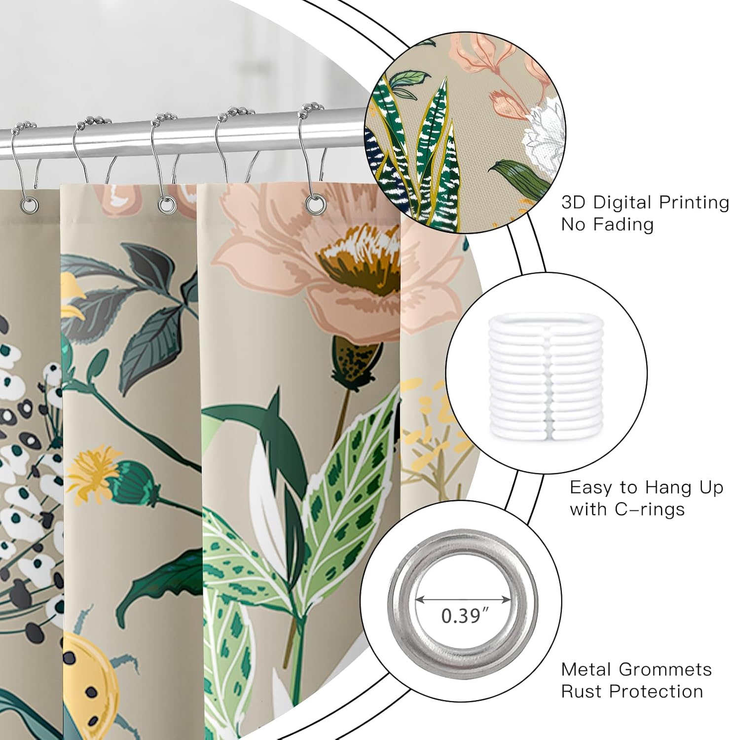 Beige-Pink Boho Floral Shower Curtain Fresh Breeze in Your Bathroom