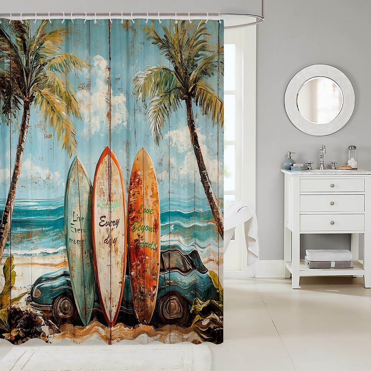 Retro Surfboard Shower Curtain 72x78 jejeloiu