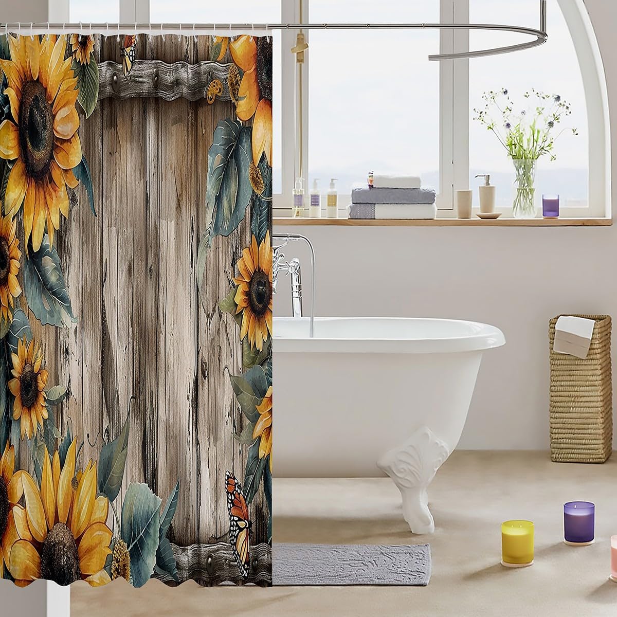 Feelyou Farmhouse 72x72 Sunflower Shower Curtain Set for Kids Adults