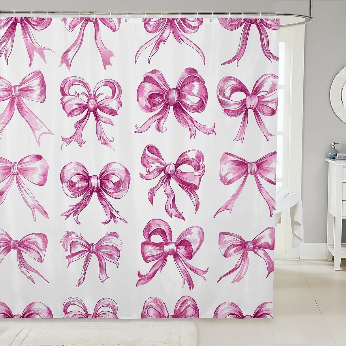 zejjeloiu Pink Bowknot Shower Curtain