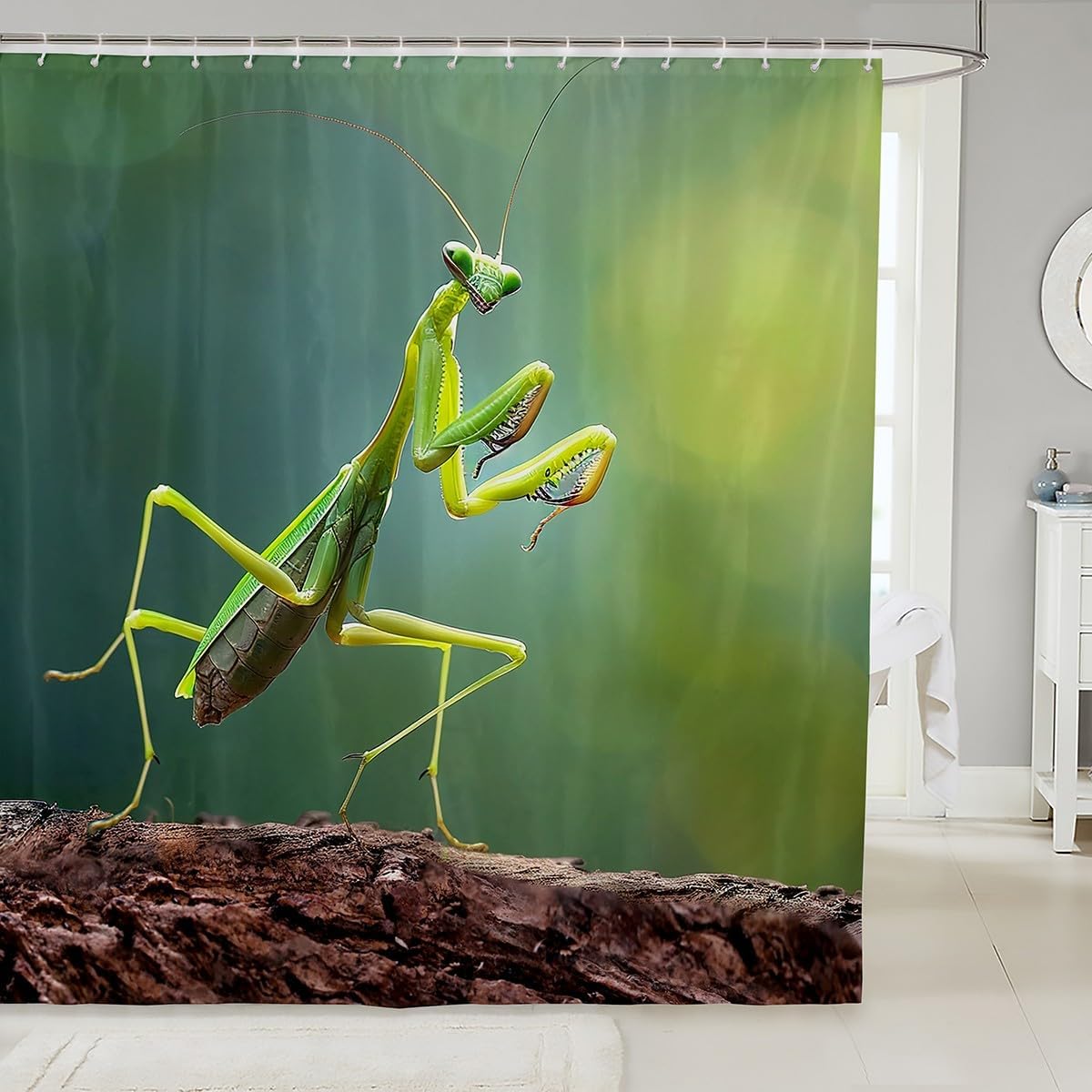12 Hooks Waterproof Bathroom Curtain with 3D Print