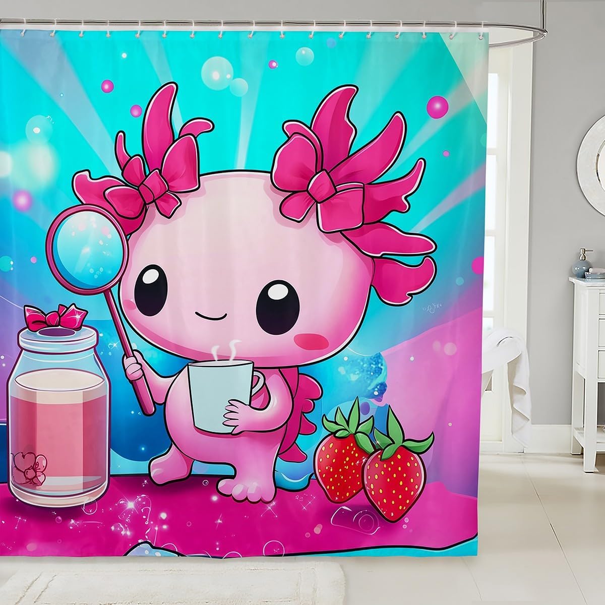 Elegant Pink Salamander Shower Curtain for Kids 72x84