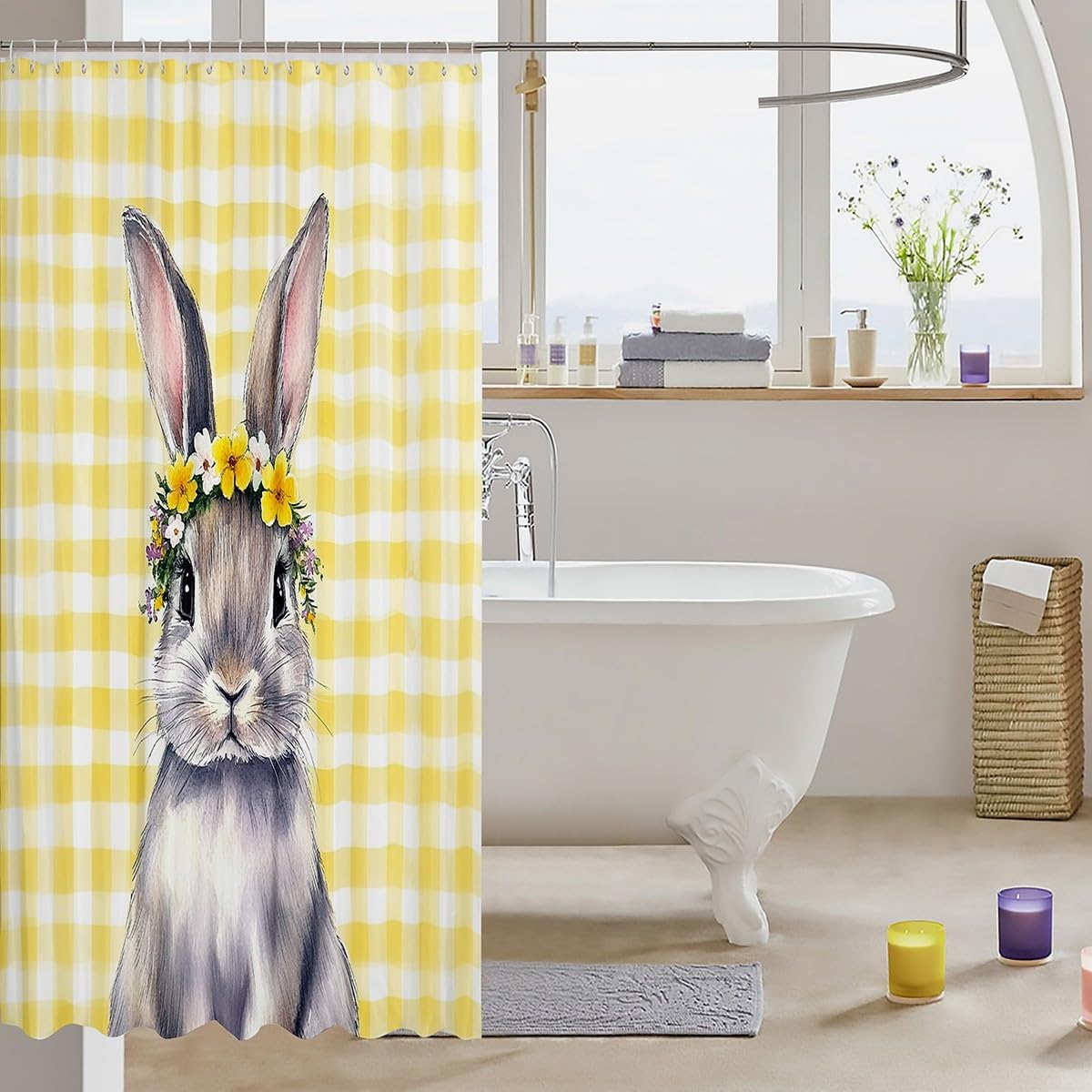 jejeloiu Kawaii Bunny Shower Curtain Set