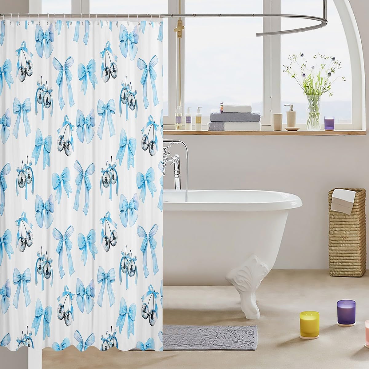 Feelyou Kids Blue Bowknot Shower Curtain Set