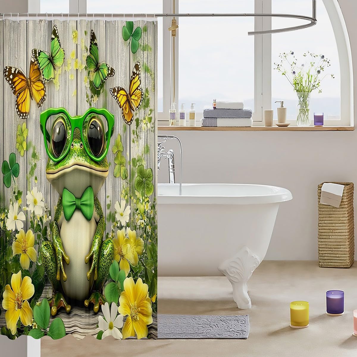 Feelyou Frog 72x72 Cute Forest Green Bathroom Shower Curtain