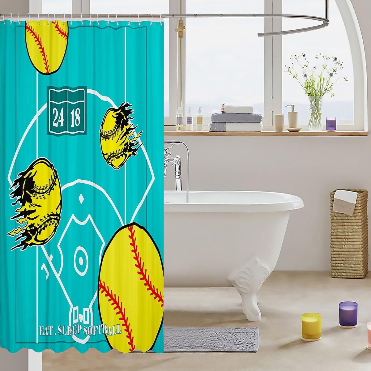 Feelyou Softball Bathroom Shower Curtain Set 72x72