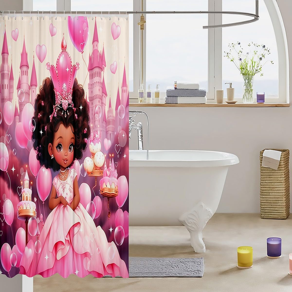 Manfei American Style Fairy Tale Black Princess Shower Curtain Set