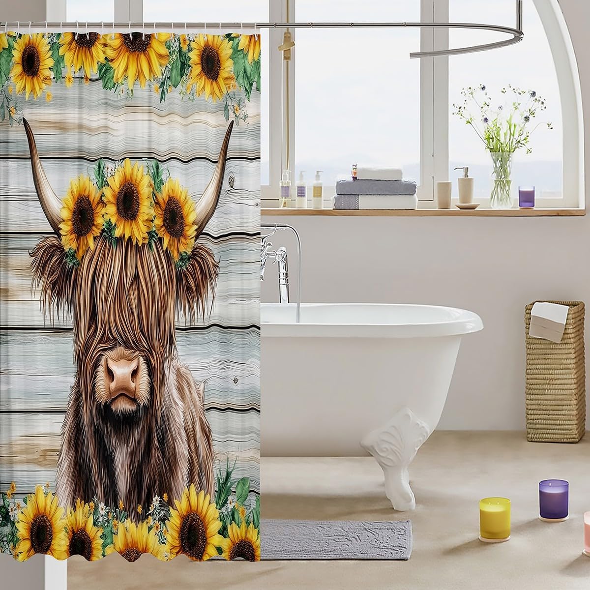 Feelyou Highland Cow Shower Curtain Set 72x78