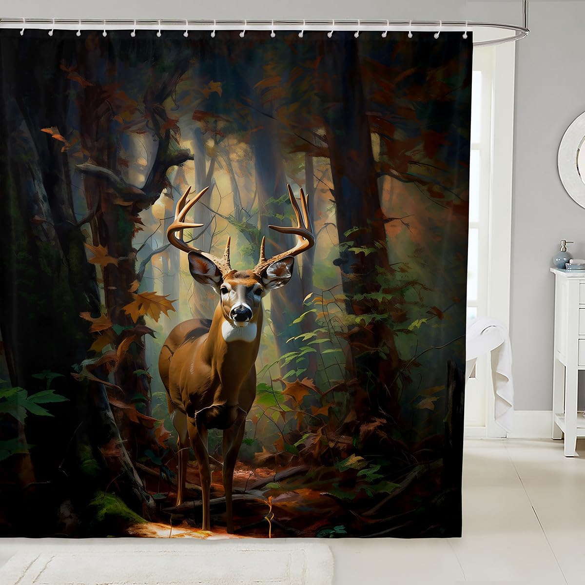 Feelyou Kids Deer dipped 72x72 kids bathroom curtain with 12 hooks
