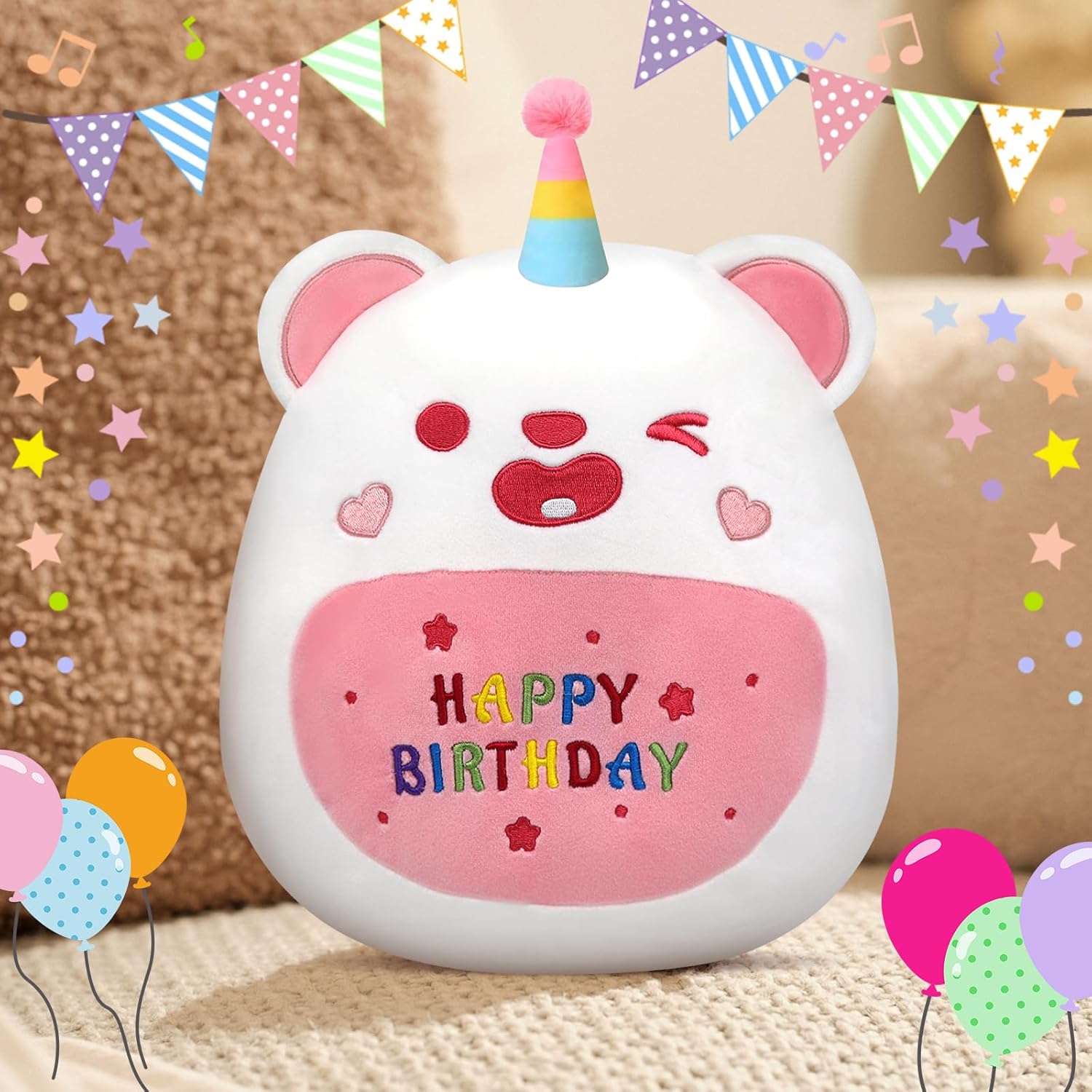 Birthday Bear Plush Pillow Toy