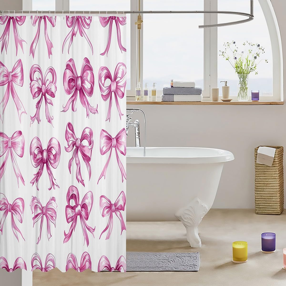 zejjeloiu Pink Bowknot Shower Curtain