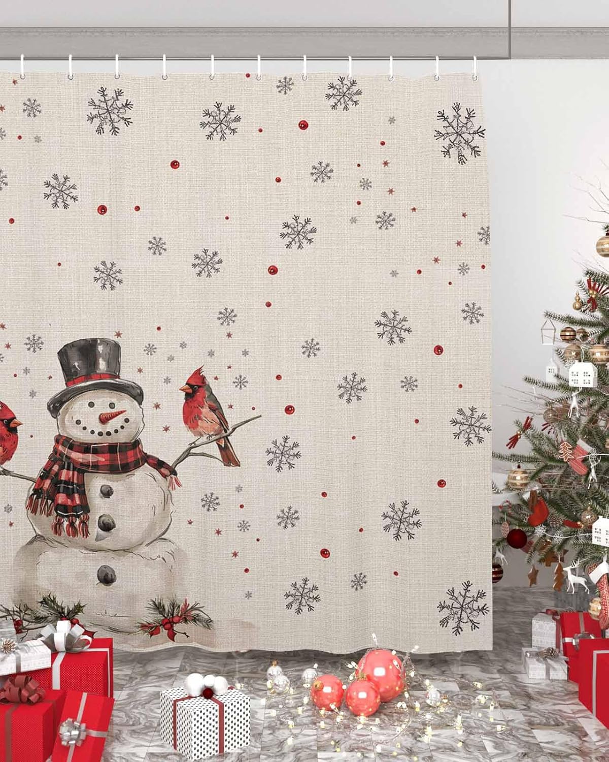 JasmineM Christmas Snowman Snowflake Shower Curtain Set