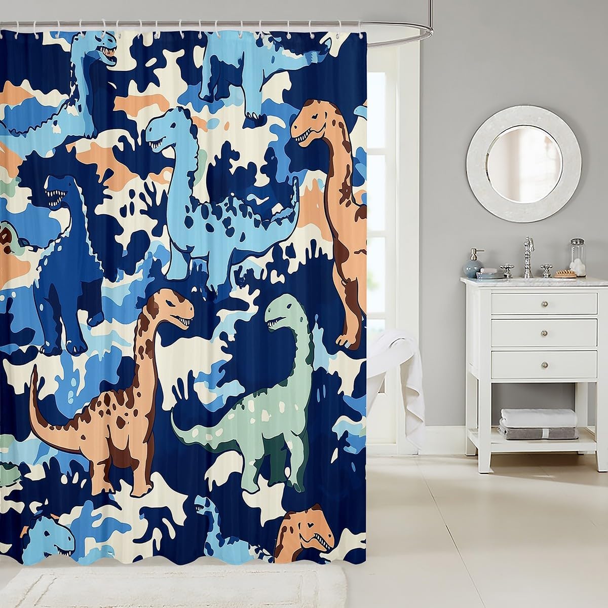 Waterproof Camo Dinosaur Shower Curtain