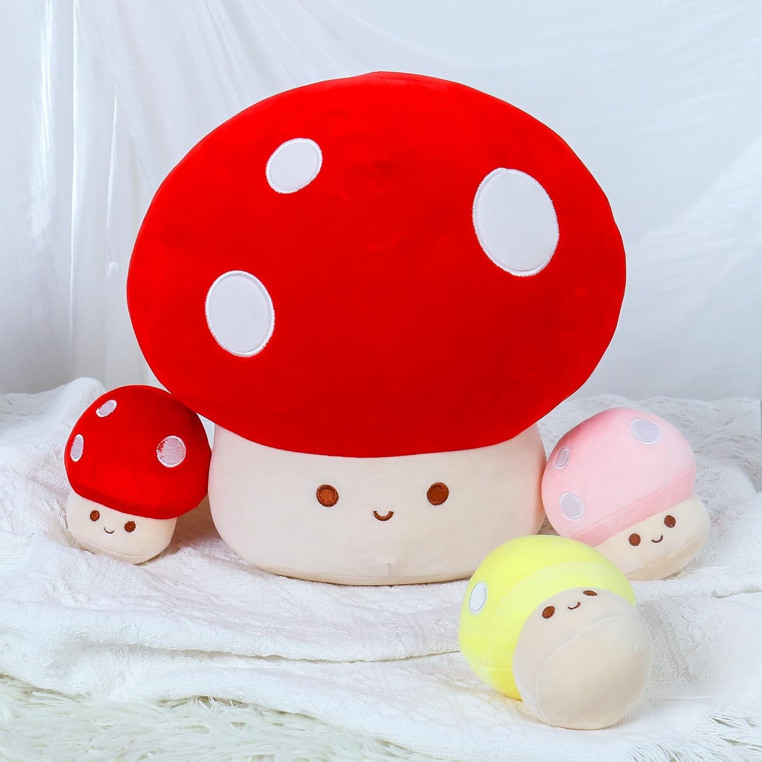 4PCS 12-Inch Mushroom Plush Pillow for Kids and Adults