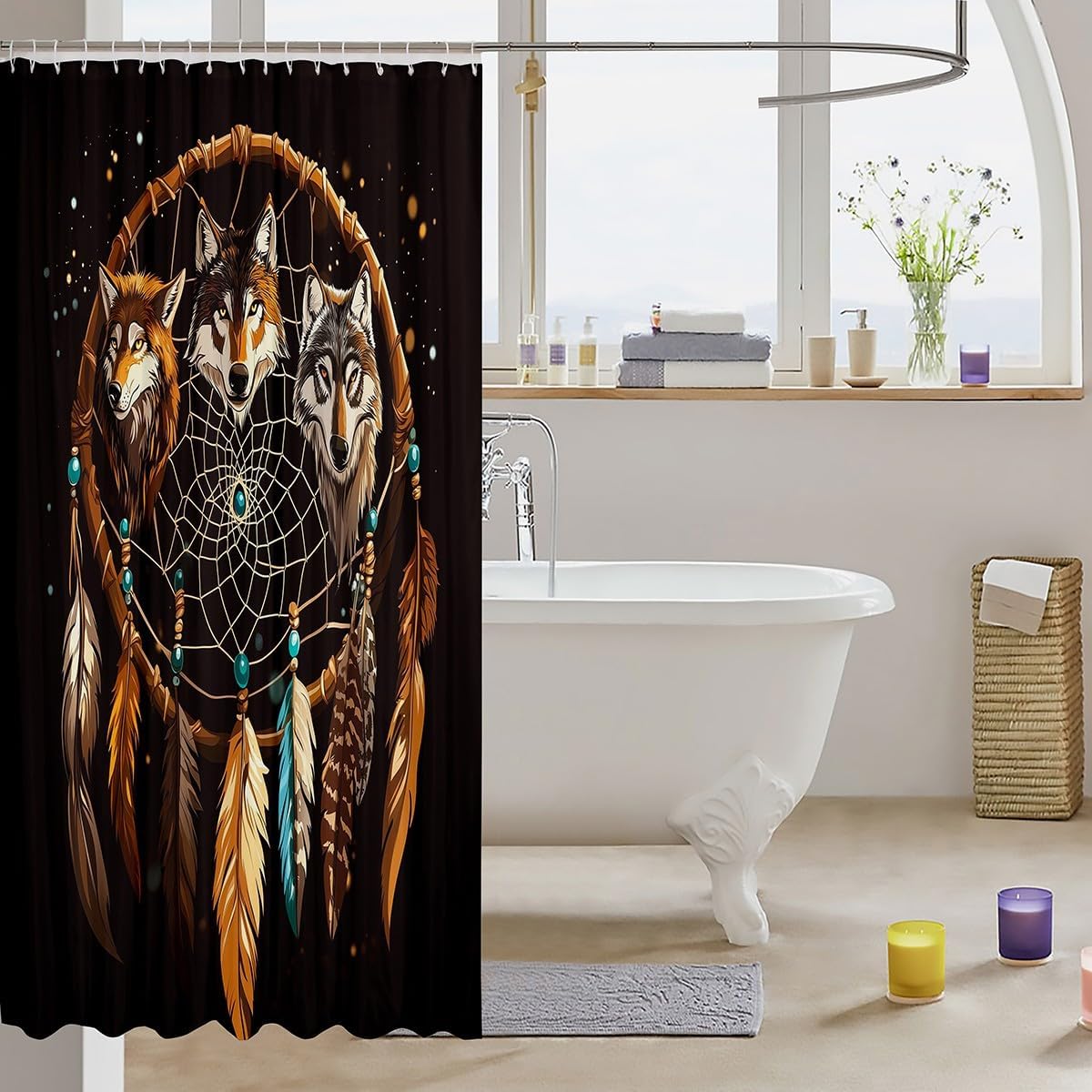 Feelyou Wolves Howling Shower Curtain Set 72x72