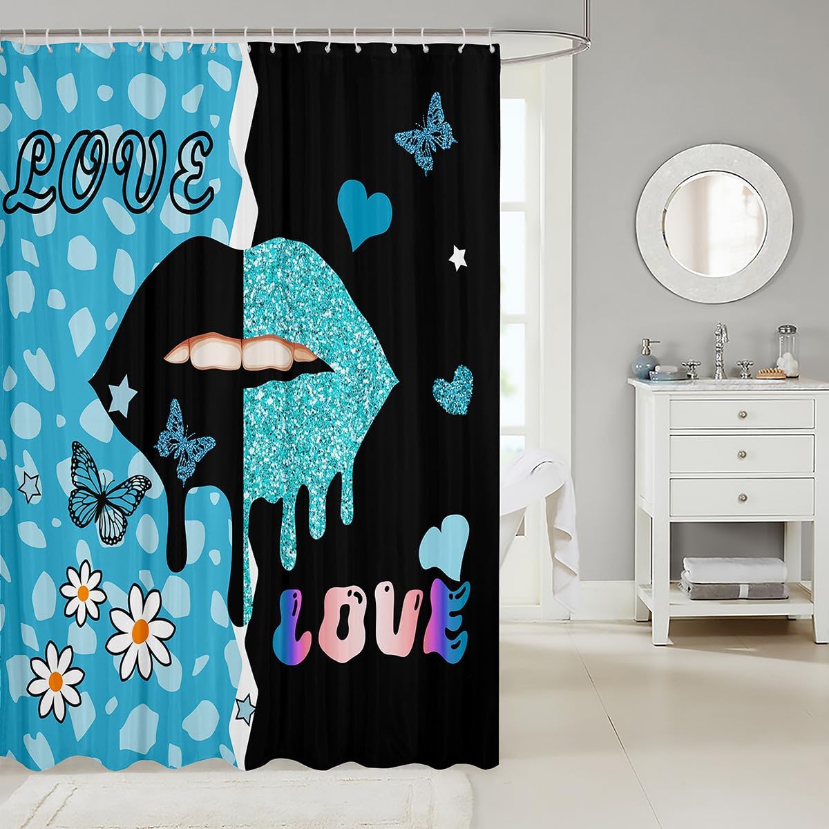 Manfei Lip Kids Shower Curtain with 12 Hooks