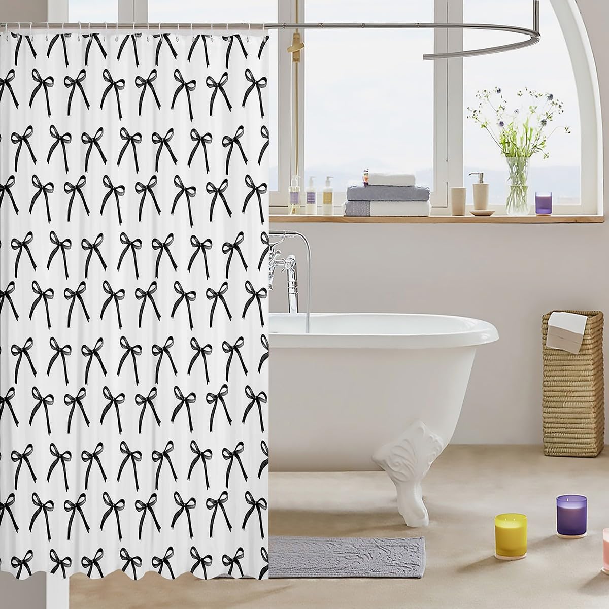72 Cartoon Bowknot Shower Curtains Set 12 Hooks
