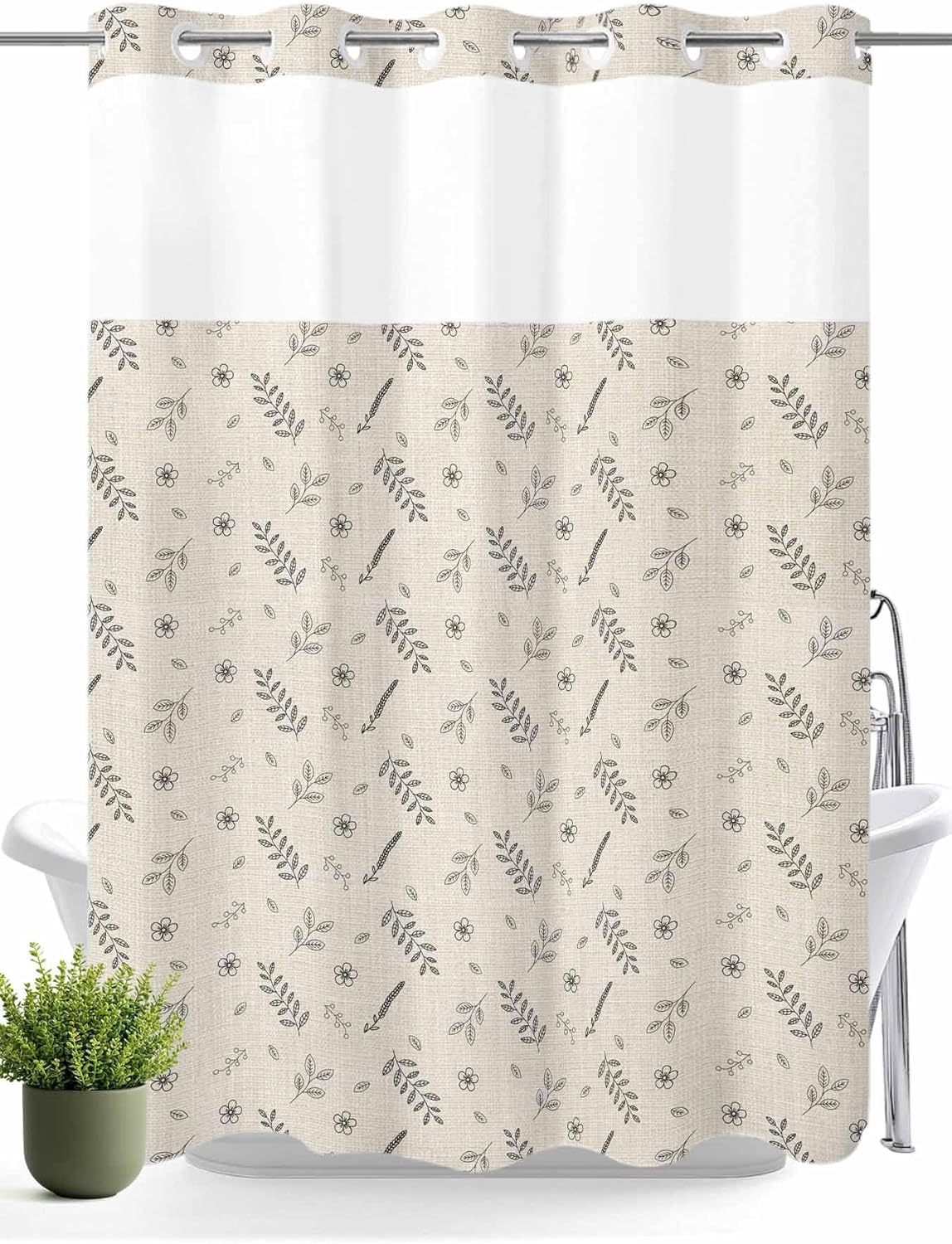 No Hooks Shower Curtain Set 72x84 Premium Double-Layer