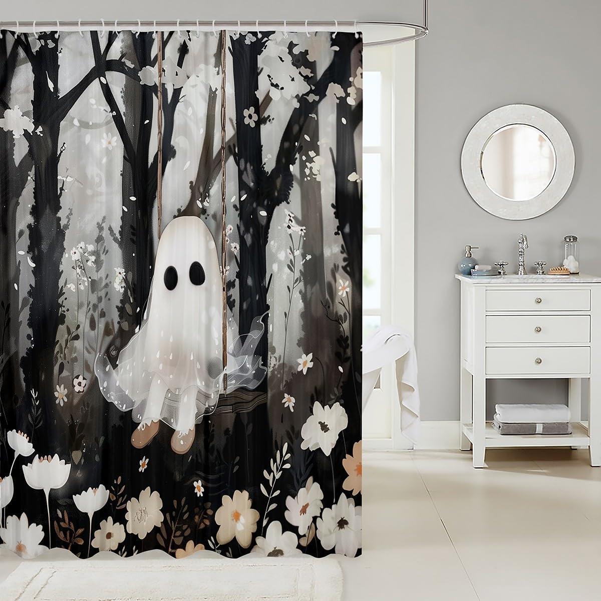 Halloween Ghost Bathroom Curtains for Kids Sip