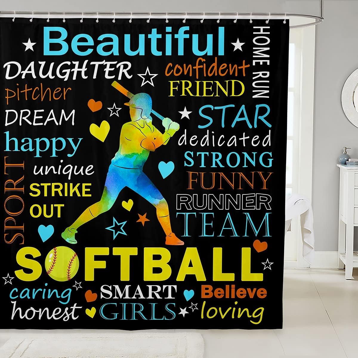 Stylish Softball Player Shower Curtains Add Excitement To Any Bath Time