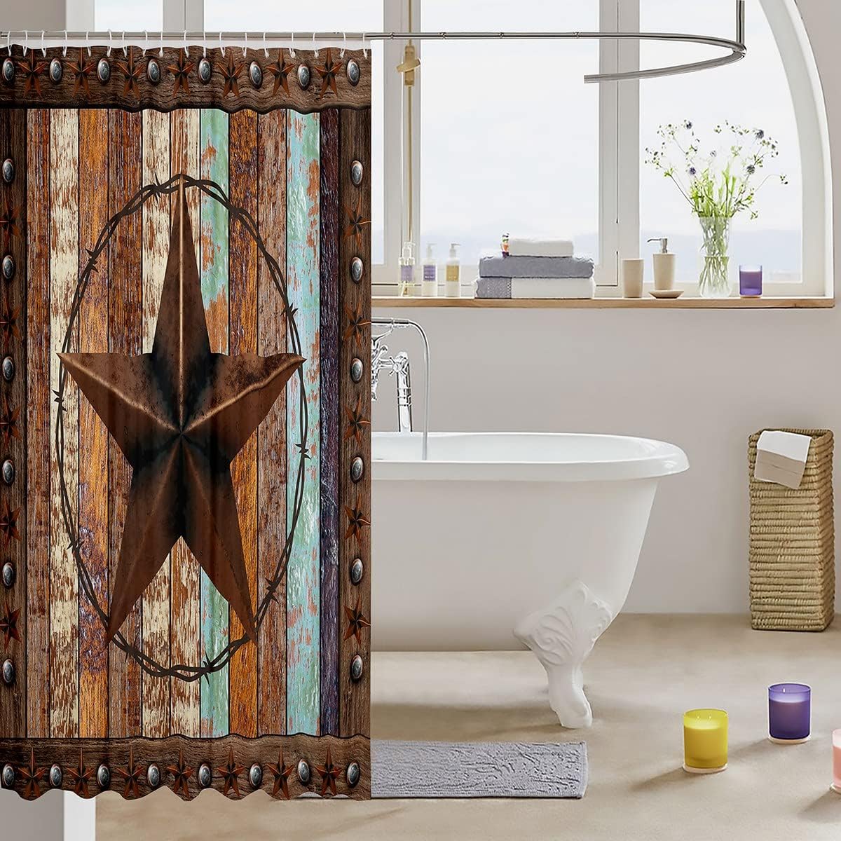 Manfei Western Texas Star Shower Curtain Set