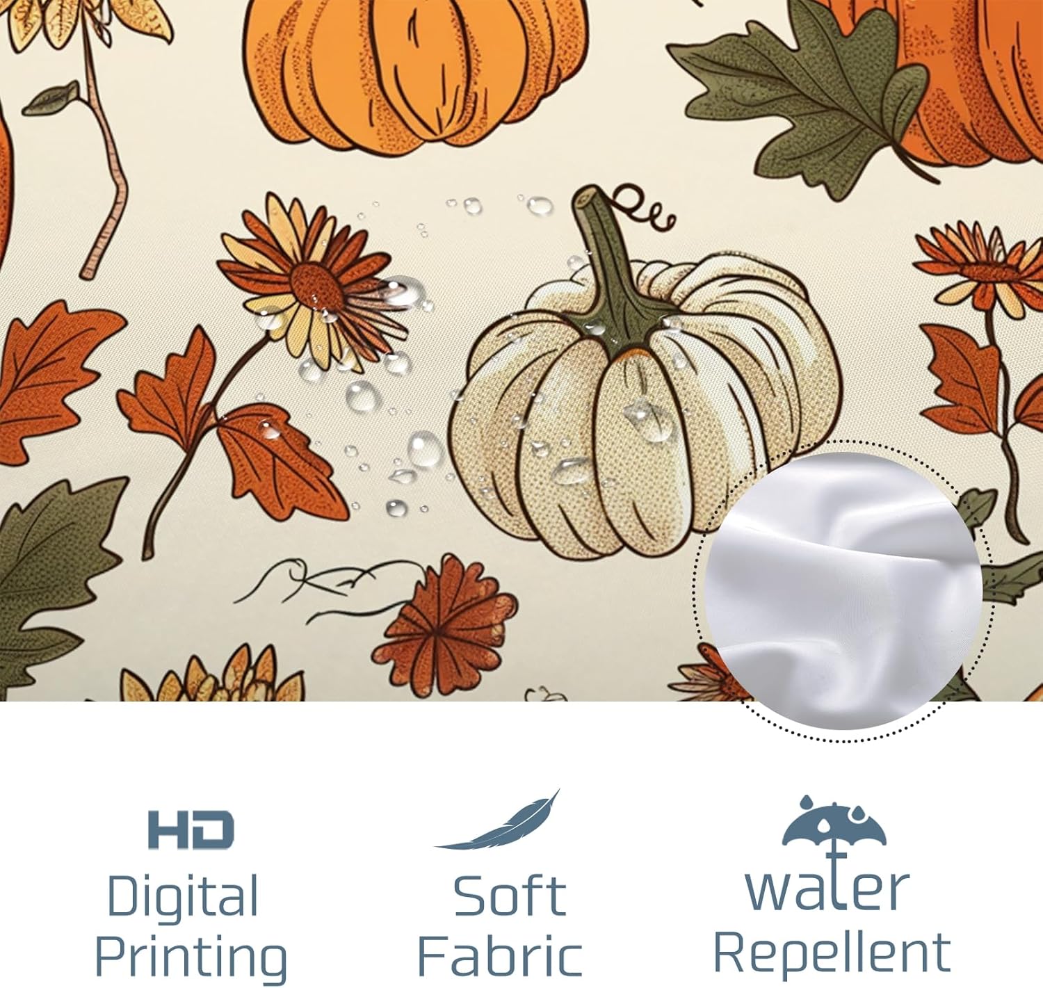 Autumn shower curtain set by TPHIHT 72X78 12 plastic hooks pumpkins design