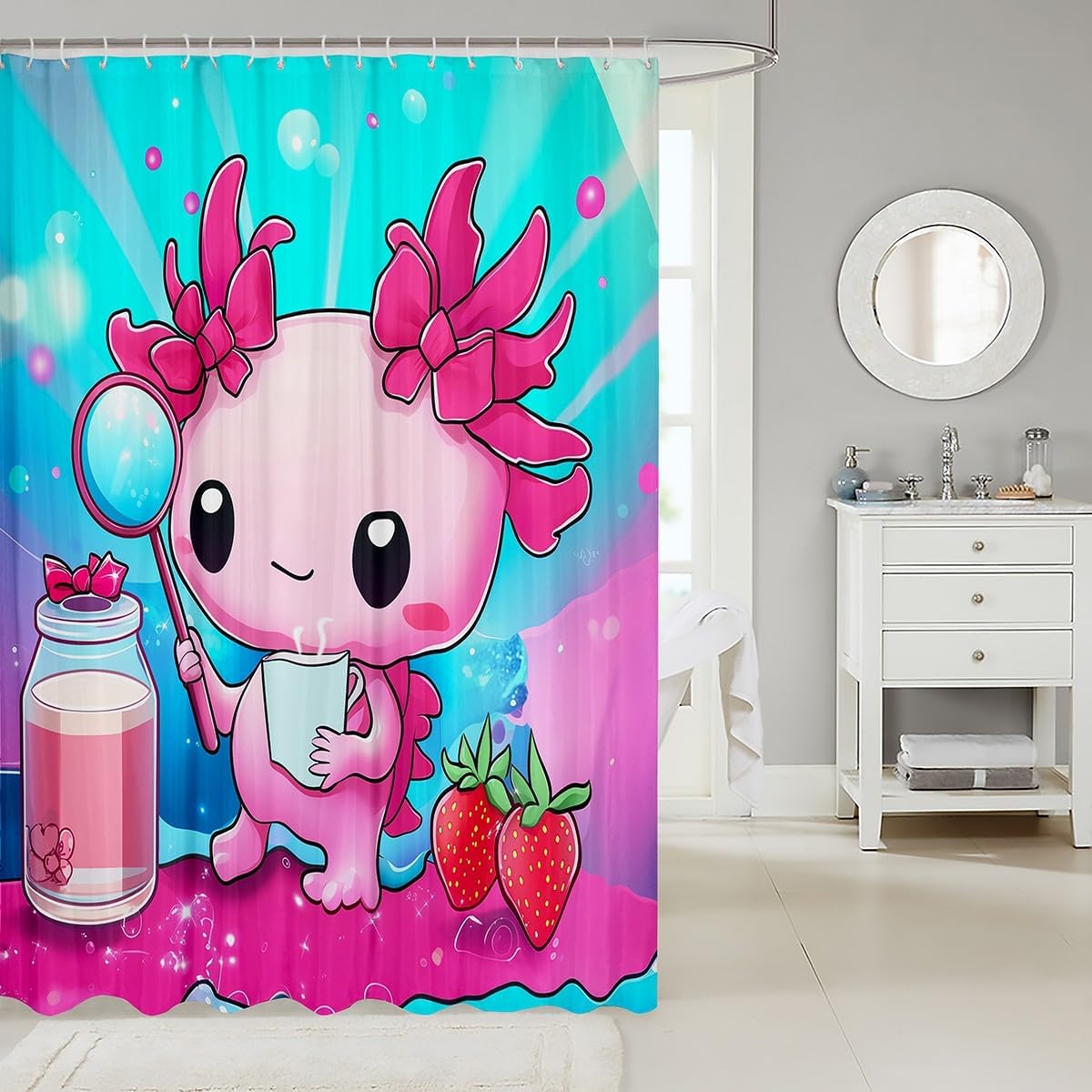 Elegant Pink Salamander Shower Curtain for Kids 72x84