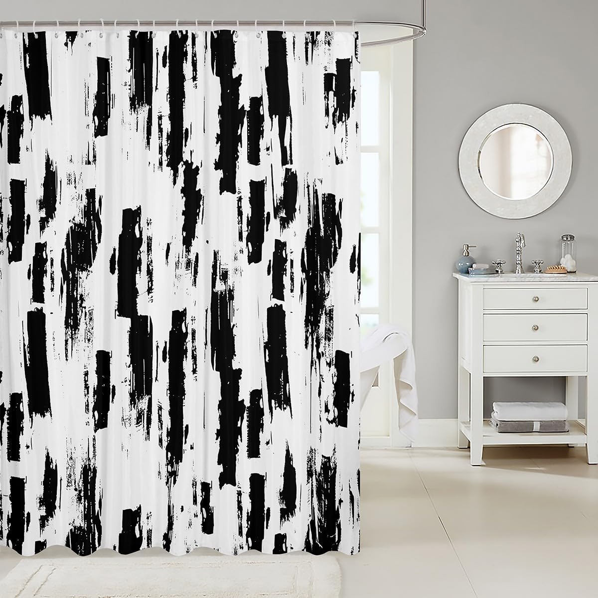 Jejeloiu Black White Shower Curtain Set