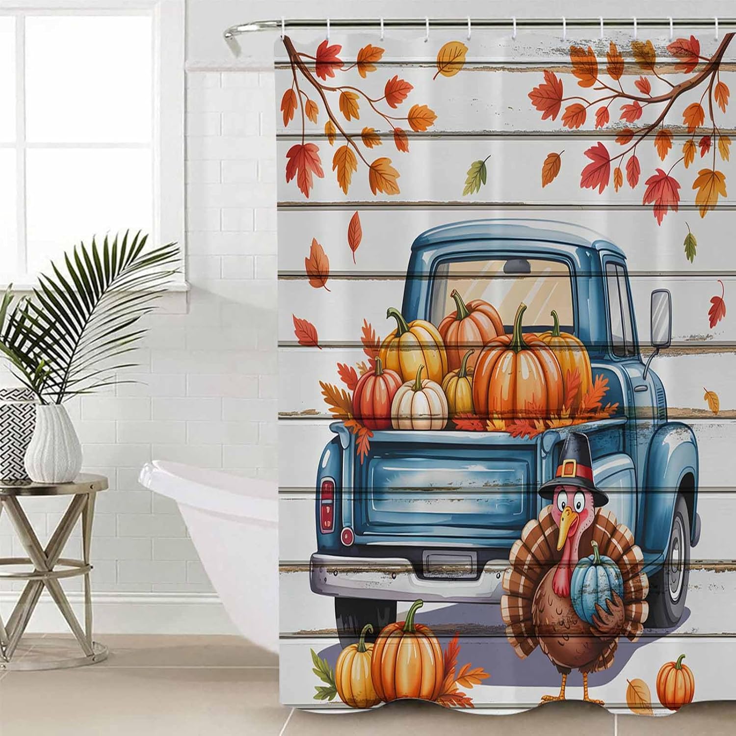 4-Piece Thanksgiving Fall shower curtain set waterproof