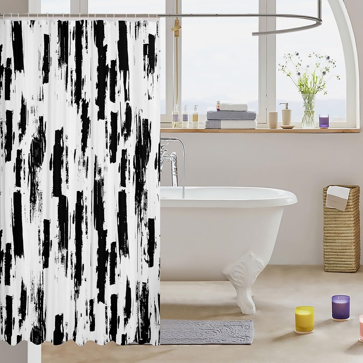 Jejeloiu Black White Shower Curtain Set