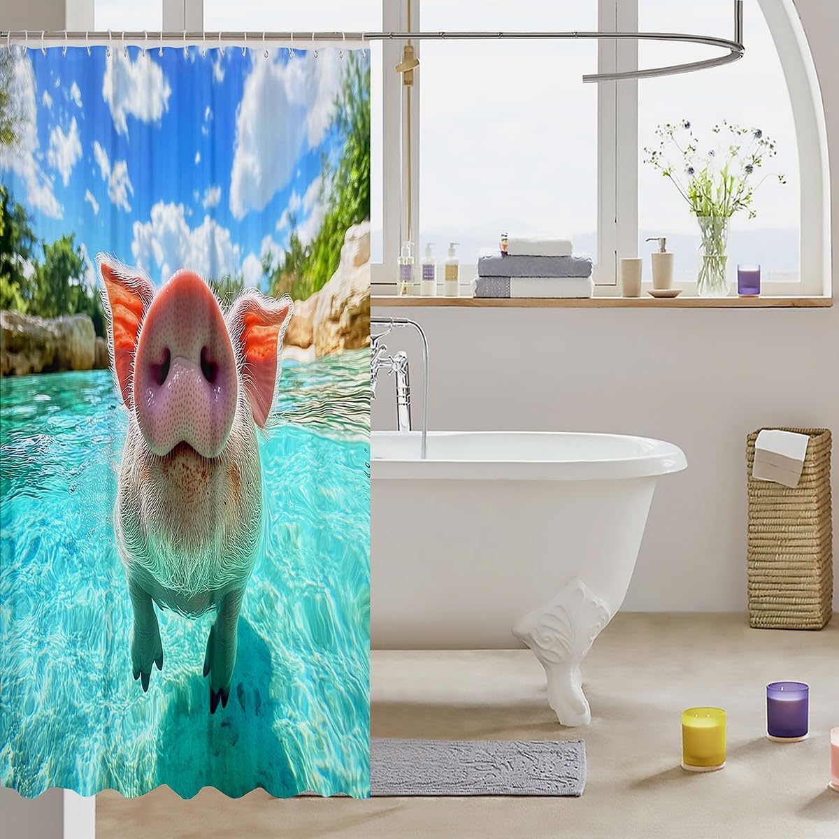 J e j e l o i u Cute Pig Shower Curtain