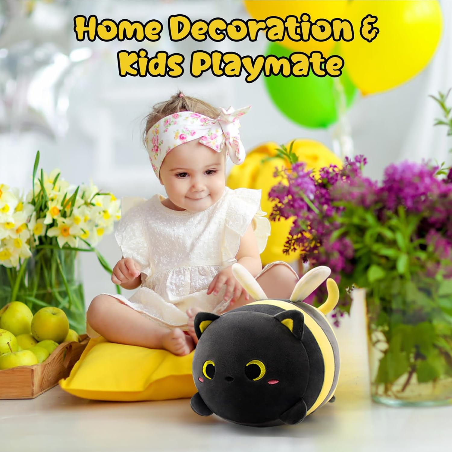 Black Cat Bee Plush Pillow