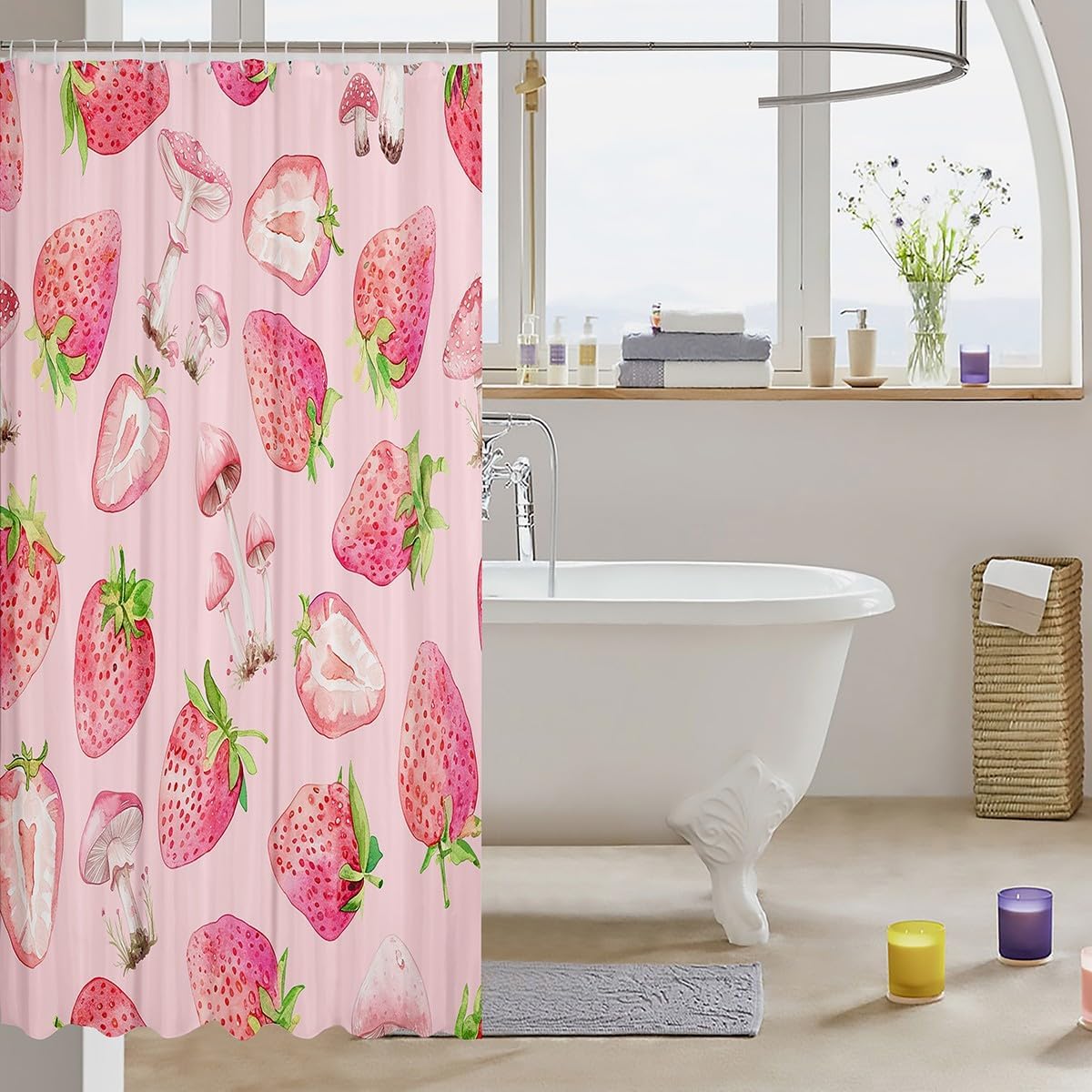Feelyou Kids Pink Strawberry Bath Curtain