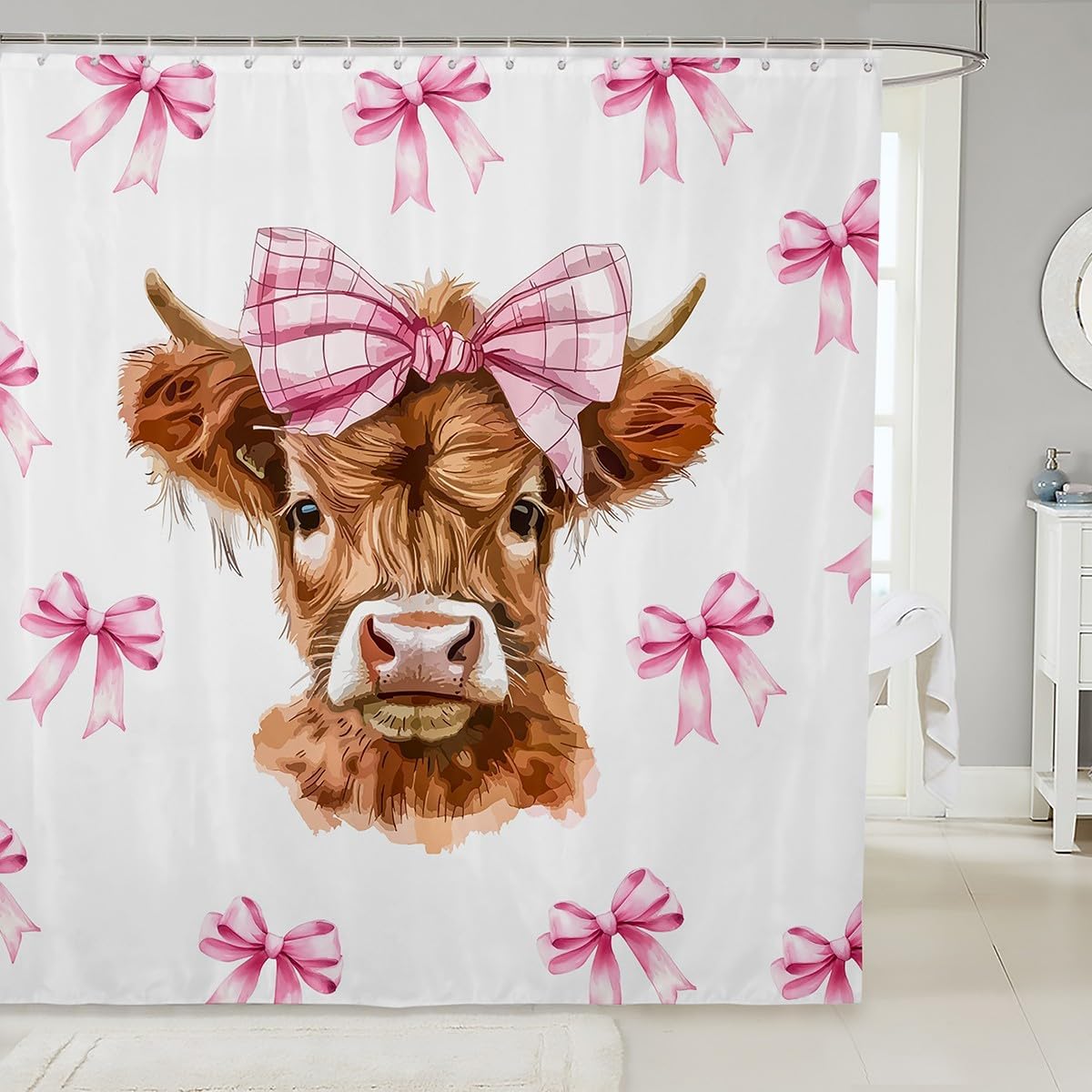 Colibr Highland Cow Bath Curtain Set - Kawaii for Kids Men Women