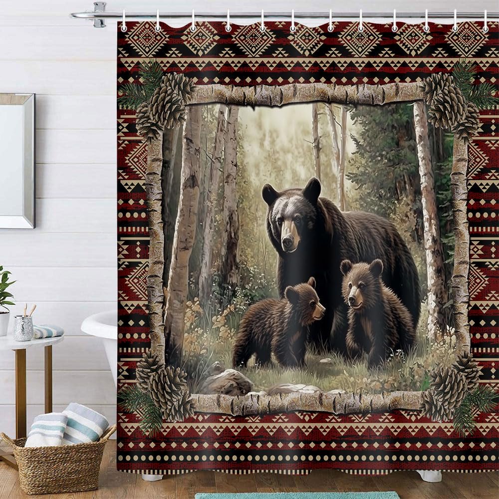 Cabin Bear Shower Curtain Set with Hooks