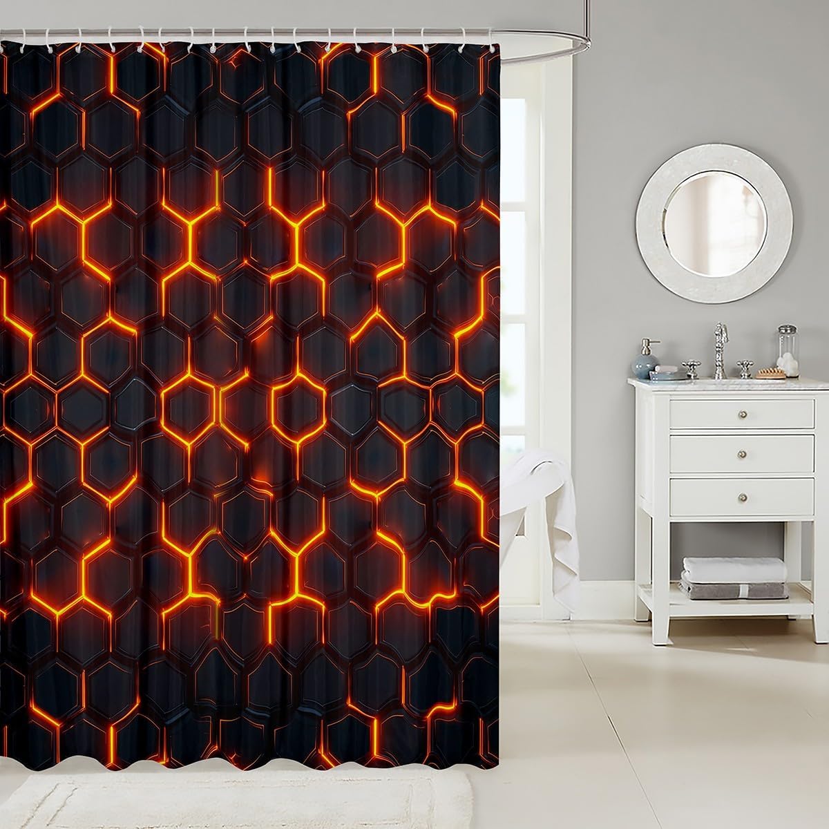 Fun Geometric Honeycomb Kids Bathroom Shower Curtain Set