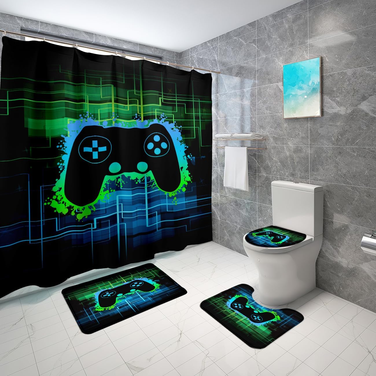 Game Controller Shower Curtain Set 4-Piece