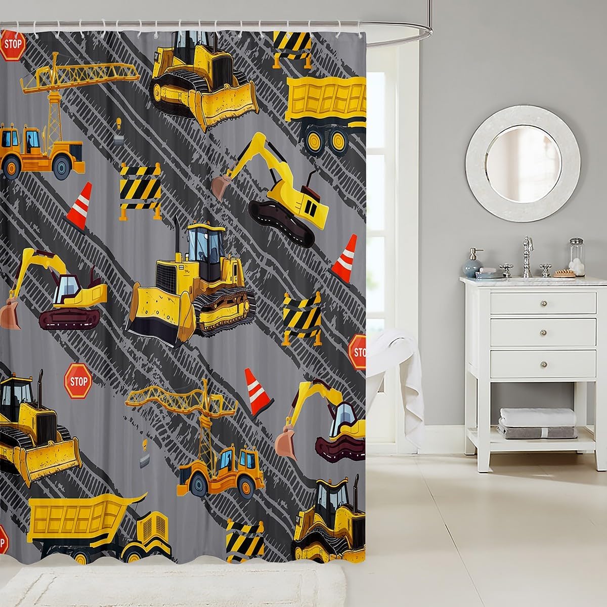 Waterproof 72x78 Cartoon Excavator Shower Curtain