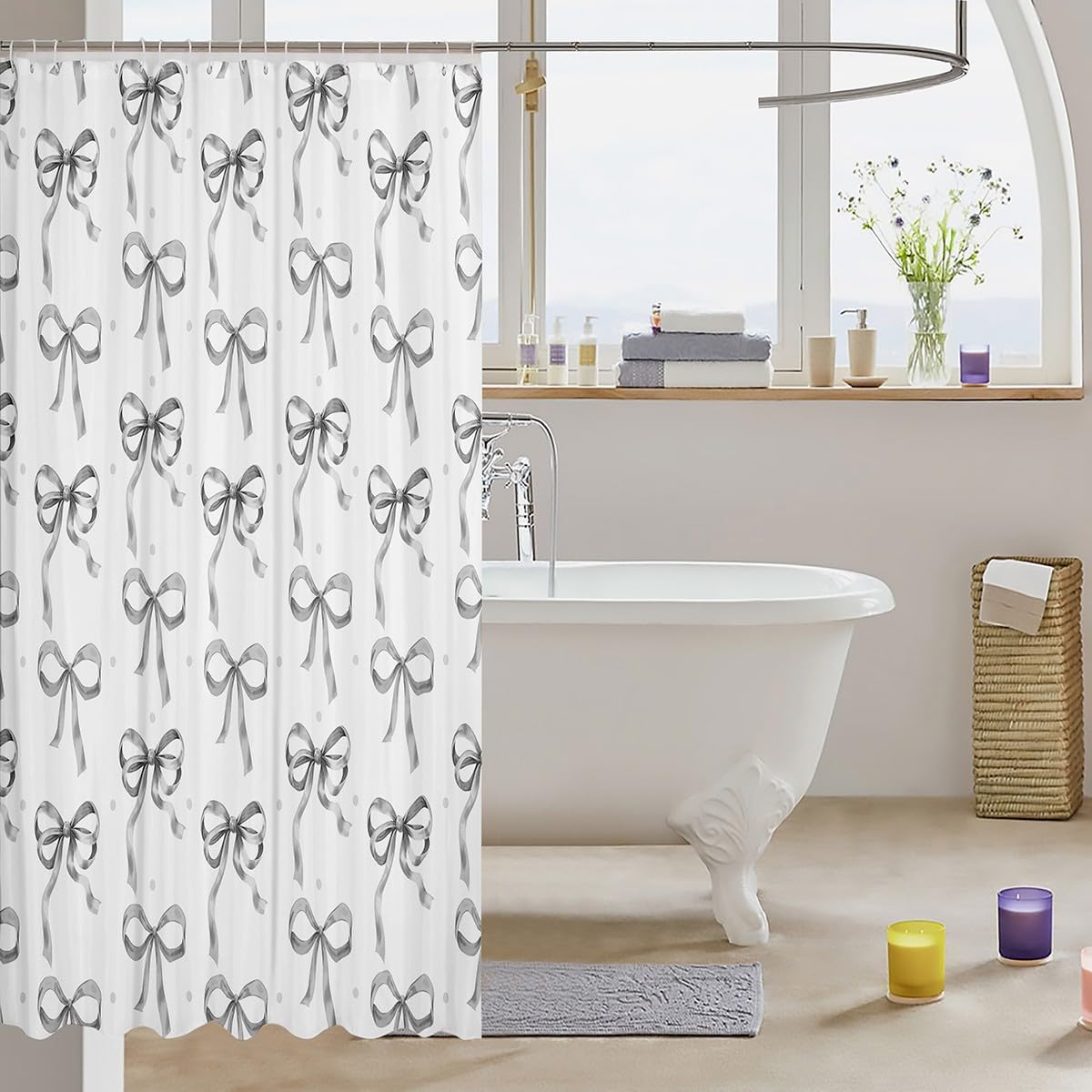 Feelyou Grey Bowknot Bath Curtain 72