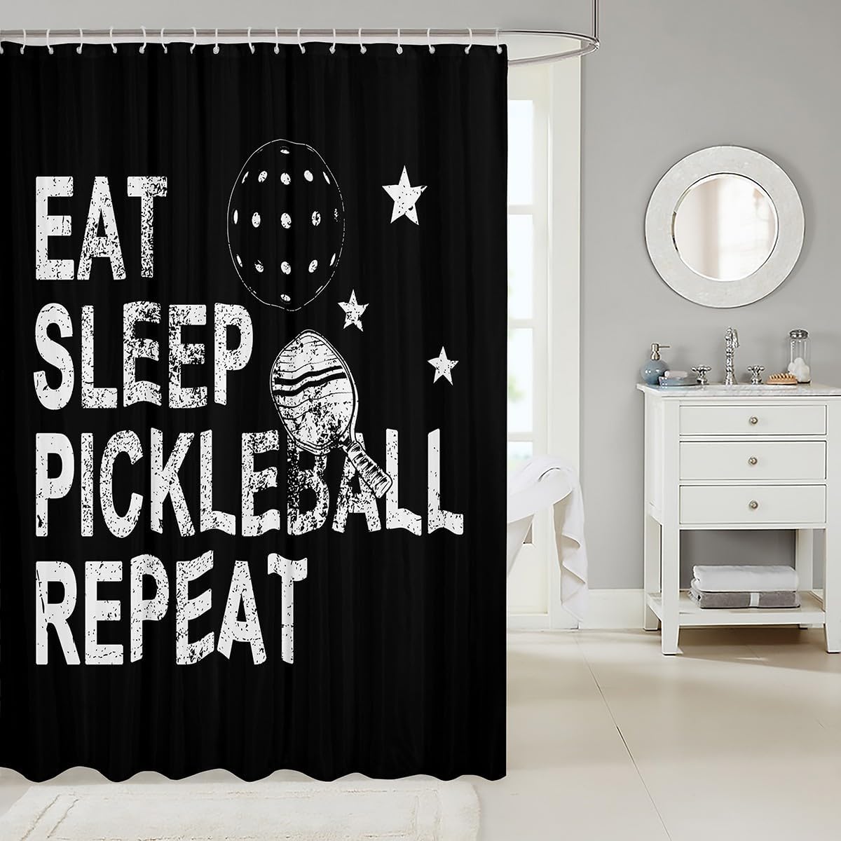 Manfei Pickleball Kids Bathroom Shower Curtains Waterproof Valet-Ready