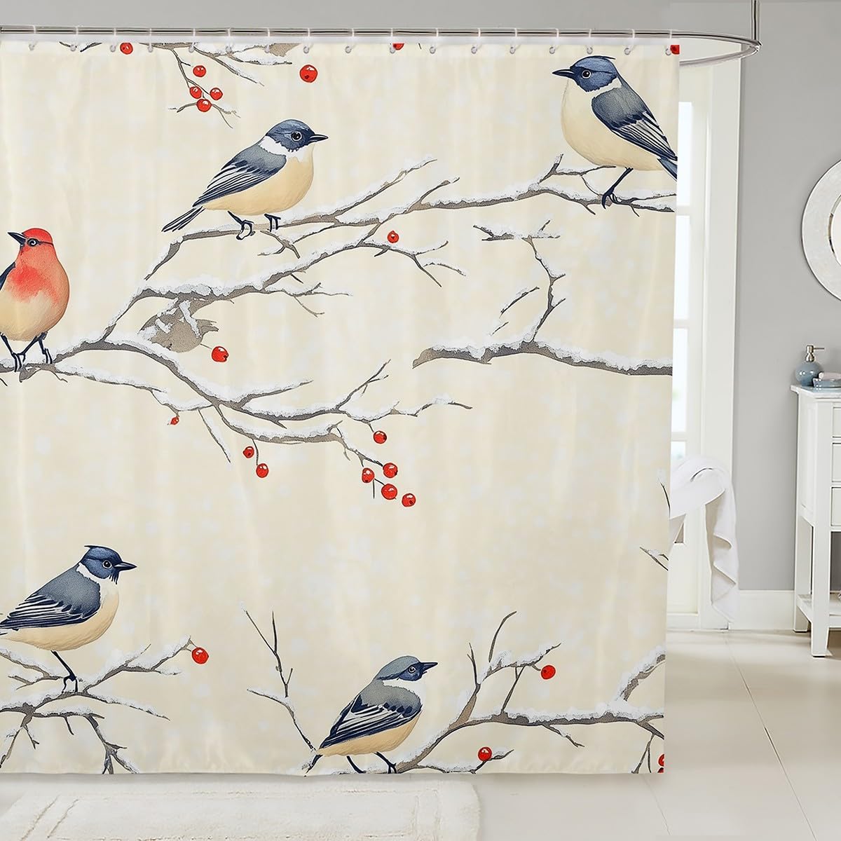Bathroom curtain with Hummingbird and Flower Design 72x84