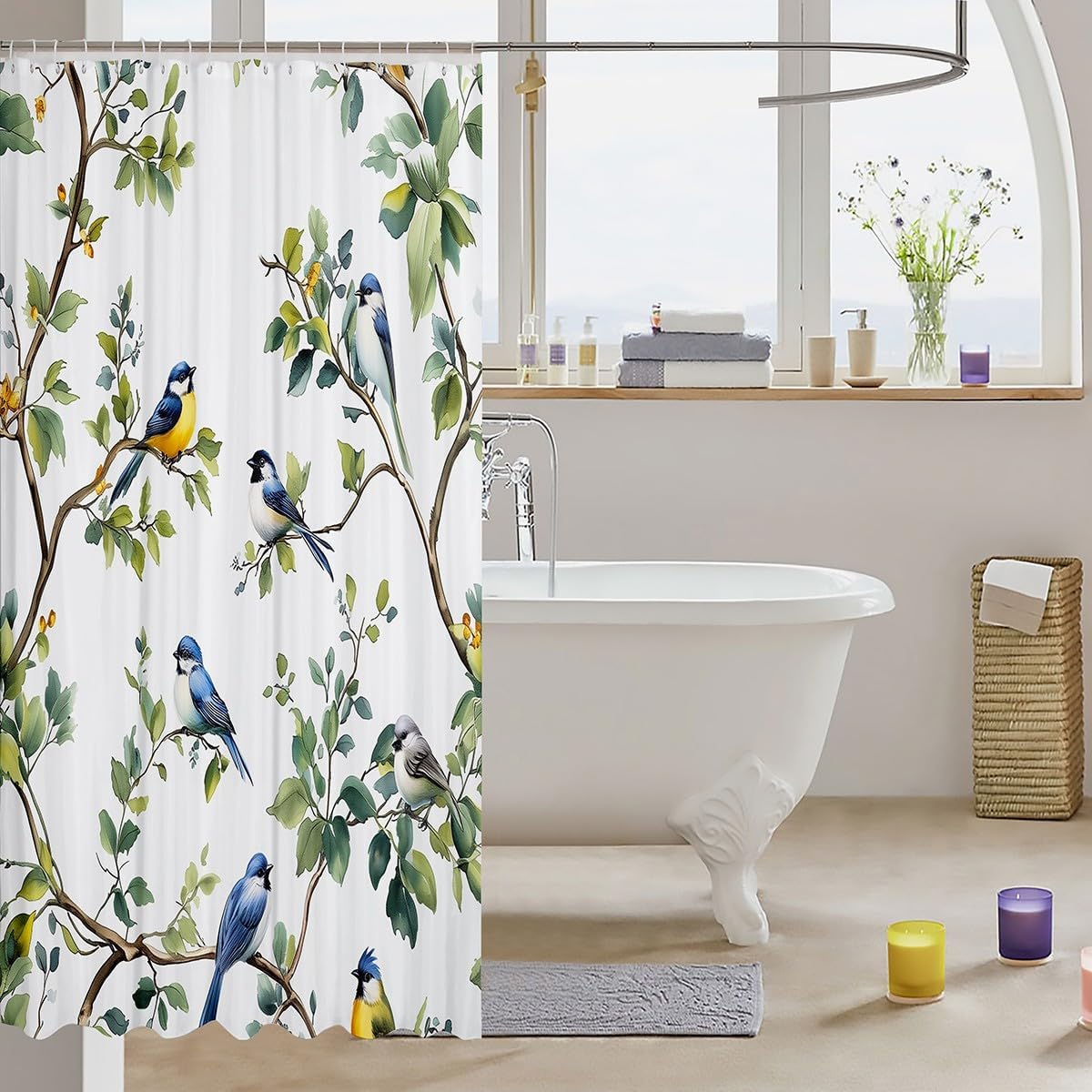 Charming Feelyou Birds Bath Curtain 72x72 Waterproof Fun for Your Bathroom