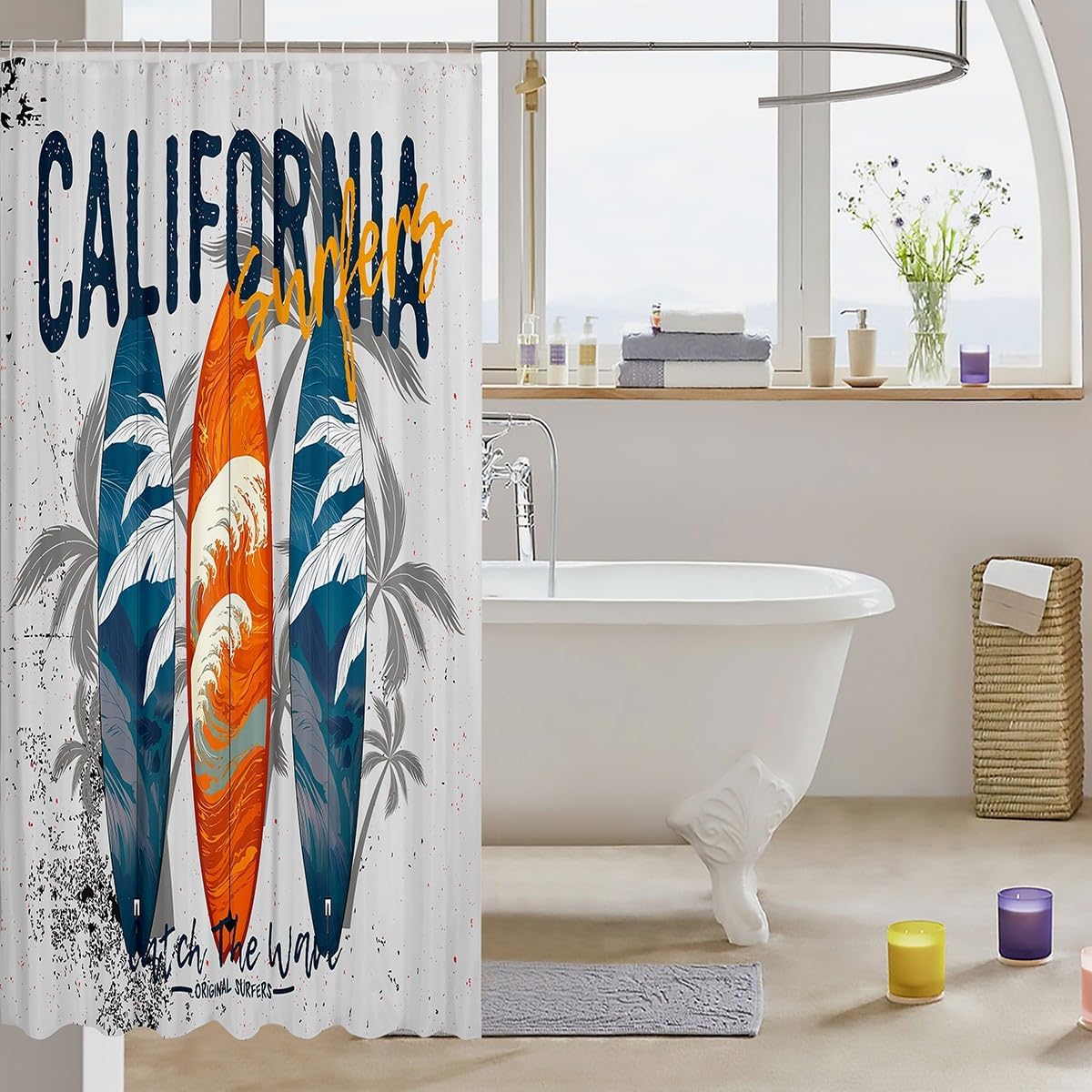 Fun Kids Surfing Bathroom Curtains