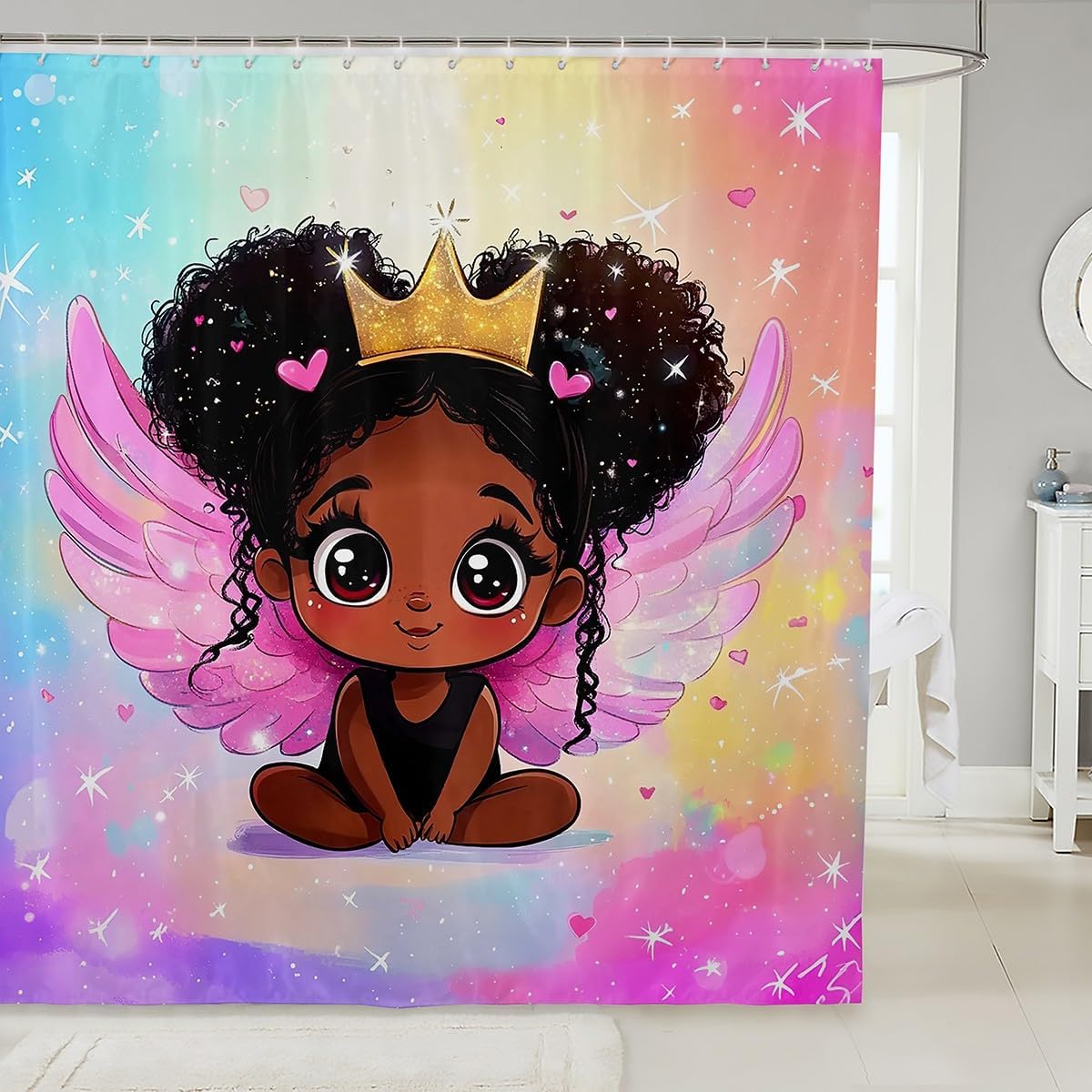 Manfei Cute Black Princess Shower Curtains Set