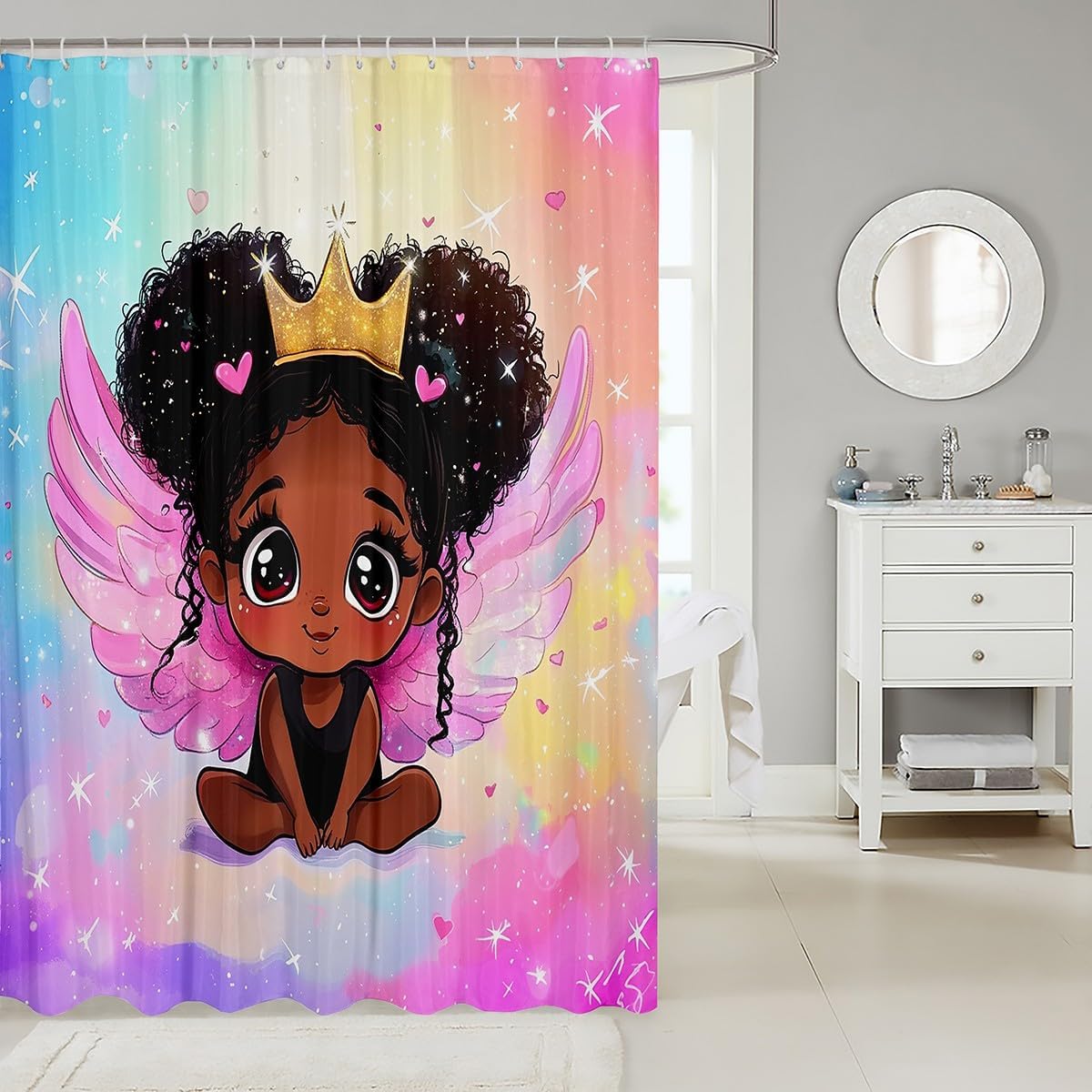Manfei Cute Black Princess Shower Curtains Set