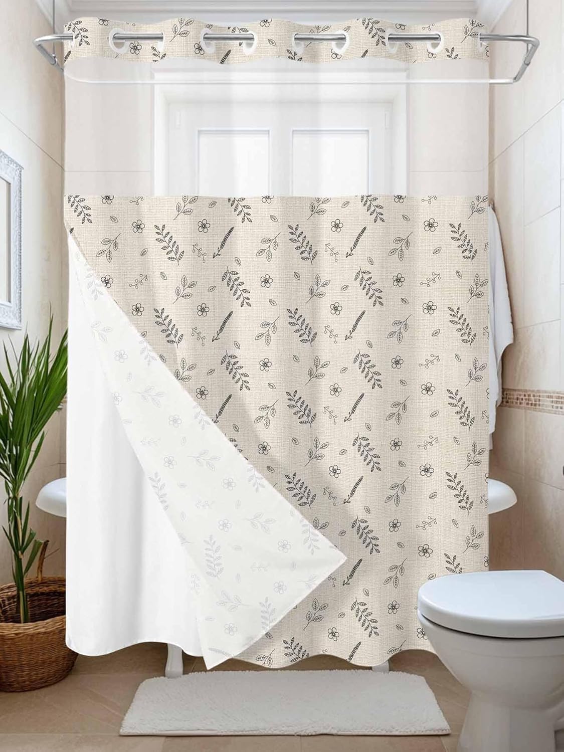 No Hooks Shower Curtain Set 72x84 Premium Double-Layer