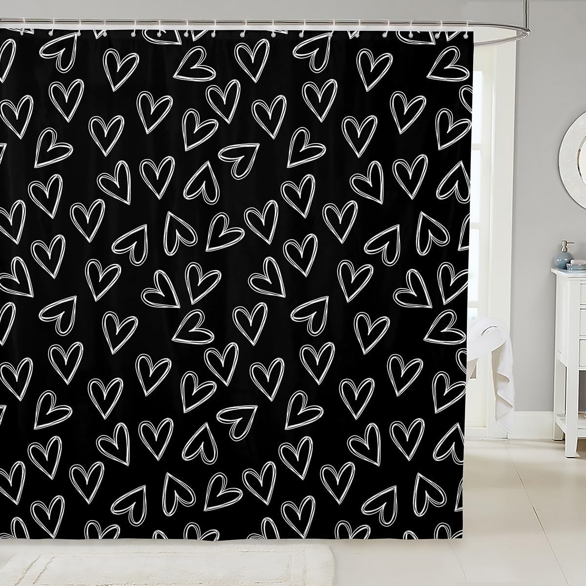 jejeloiu Cute Heart Pattern Shower Curtain Set 1