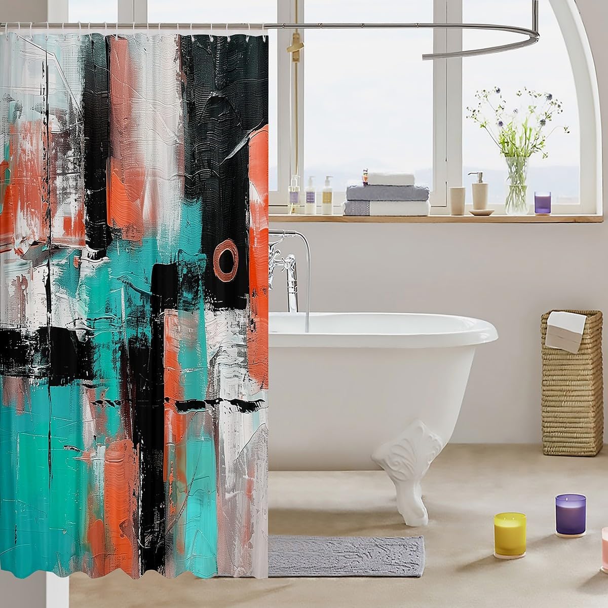 Modern Abstract Shower Curtain Set for Home Travel Use